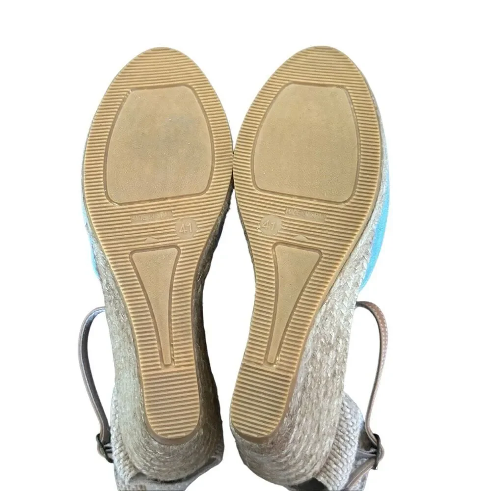 Anthropology Anthro Gaimo Blue Nubuck Jute Wedge Espadrille. Size 9.5 / 41